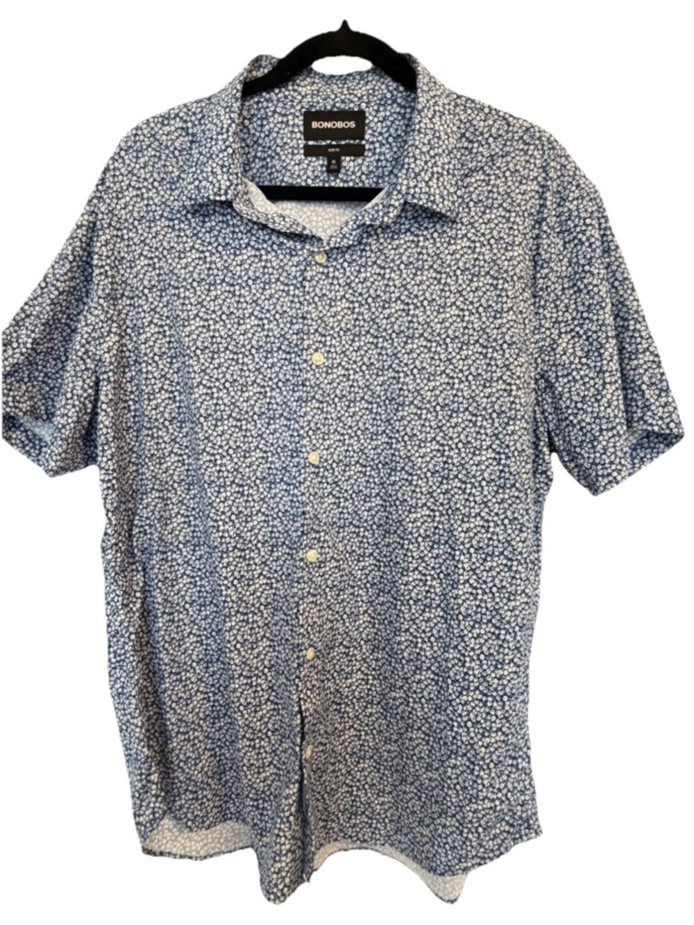 Bonobos Slim Fit Short Sleeve Button Down Shirt XL Blue White Floral - Picture 4 of 7